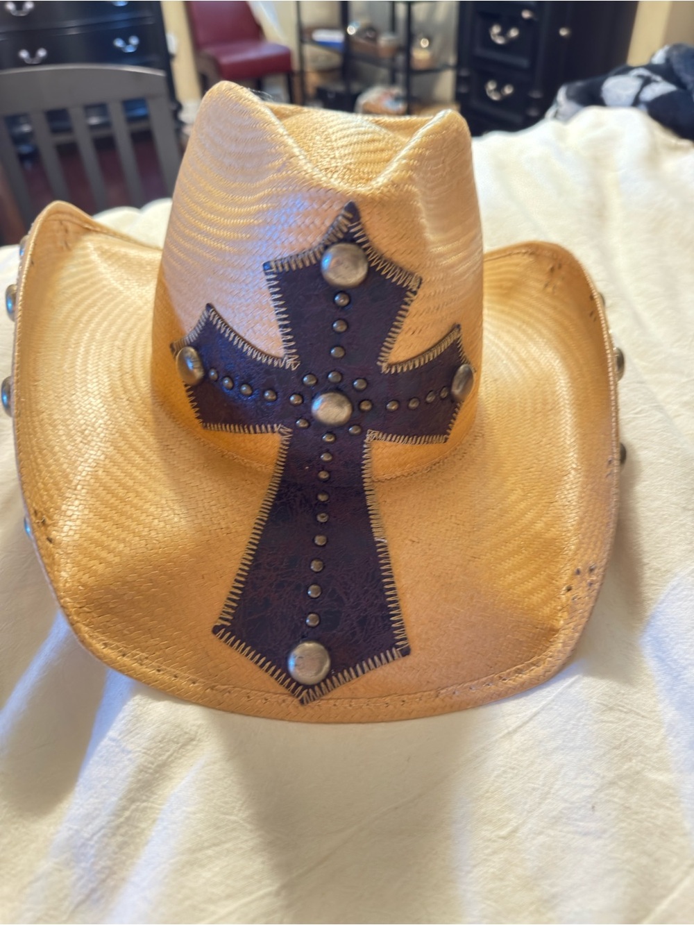 Women’s Straw BULLHIDE Studded Cross Cowboy Hat Size Small